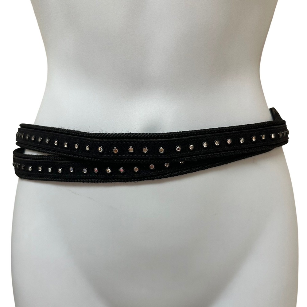 Yves Saint Laurent Vintage Black Suede Crystal Studded Belt Small 4485 France
